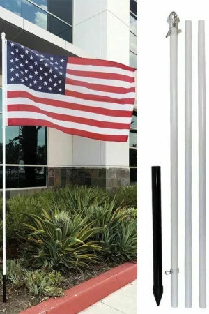 10ft Aluminum Outdoor Flag Pole KIT (White) + 3x5 USA Flag AMERICAN SUPPLIER US